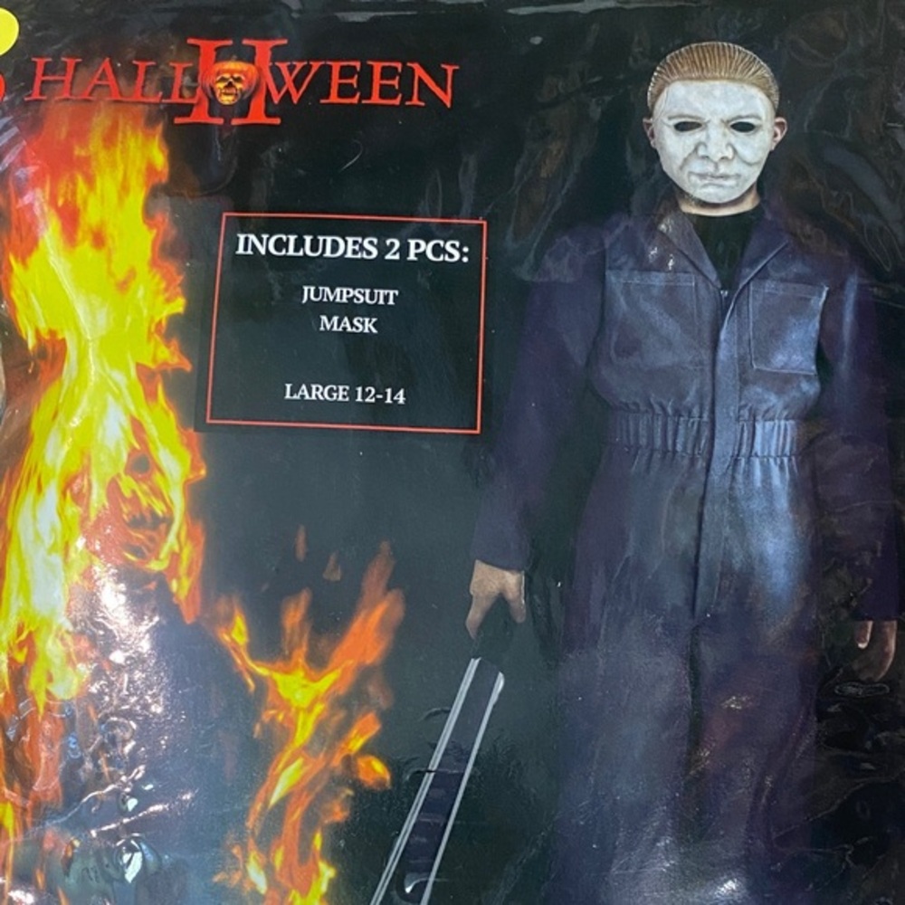 Kids 12/14 Micheal Myers Halloween Costume - Blue Jumpsuit and Mask